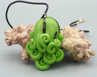 Green Octopus Necklace, Handmade Polymer Clay Jewelry