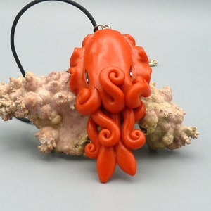 Crimson Cuttlefish Necklace - Polymer Clay Jewelry Pendant