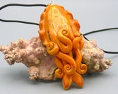 Orange Cuttlefish Necklace, Handmade Polymer Clay Jewelry