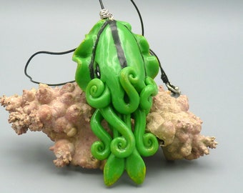 Green Cuttlefish Necklace, Handmade Sea Life Jewelry