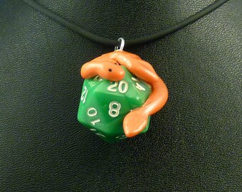 Orange and Green Dicekeeper Dragon Necklace - D20 Pendant