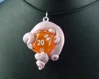 Lavender and Peach Sanity Check Necklace - Tentacle Wrapped D20 Pendant