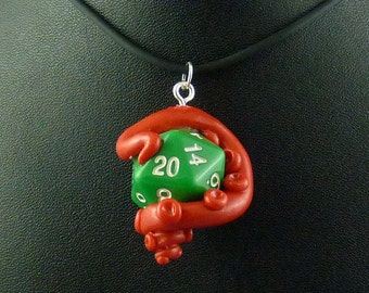 Red and Green Sanity Check Necklace - Tentacle Wrapped D20 Pendant