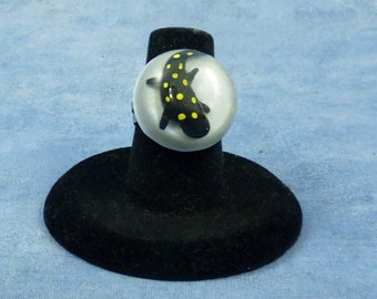 Encapsulated Spotted Salamander Specimen ring, Handmade Biology Jewelry