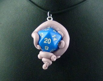 Lavender and Blue Sanity Check Necklace - Tentacle Wrapped D20 Pendant