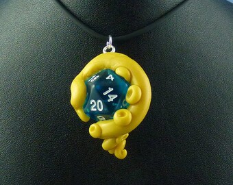 Yellow and Blue Sanity Check Necklace - Tentacle Wrapped D20 Pendant