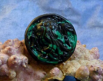 Jade Marble Cthulhu Cameo Pin, Polymer Clay Fashion Jewelry