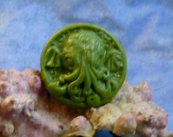 Olive Green Cthulhu Cameo Pin, Polymer Clay Fashion Jewelry