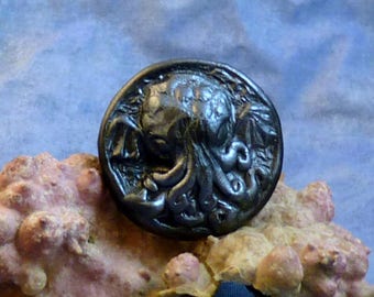 Antique Silver Cthulhu Cameo Pin, Polymer Clay Fashion Jewelry