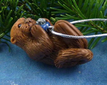 Xmas Sea Otter and Present Ornament , Handmade Christmas Decoration