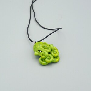 Green Moss Octopus Necklace, Handmade Polymer Clay Jewelry image 5