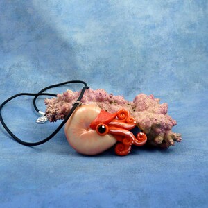 Coral Nautilus Necklace, Handmade Polymer Clay Jewelry