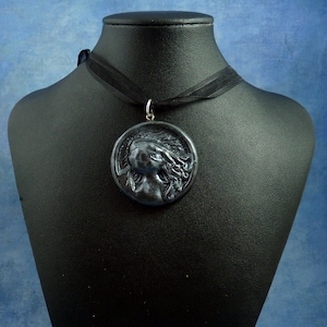 Antique Silver Cthulhu Cameo Necklace, Polymer Clay Jewelry