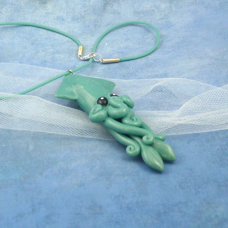 Tropical Sea Squid Necklace Polymer Clay Cephalopod Jewelry image 3