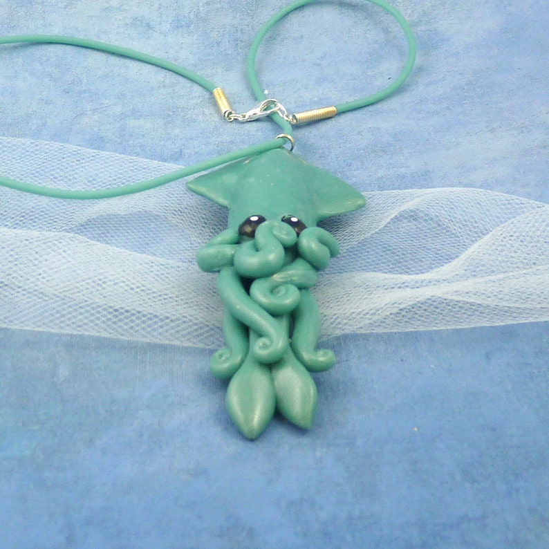 Tropical Sea Squid Necklace Polymer Clay Cephalopod Jewelry image 4