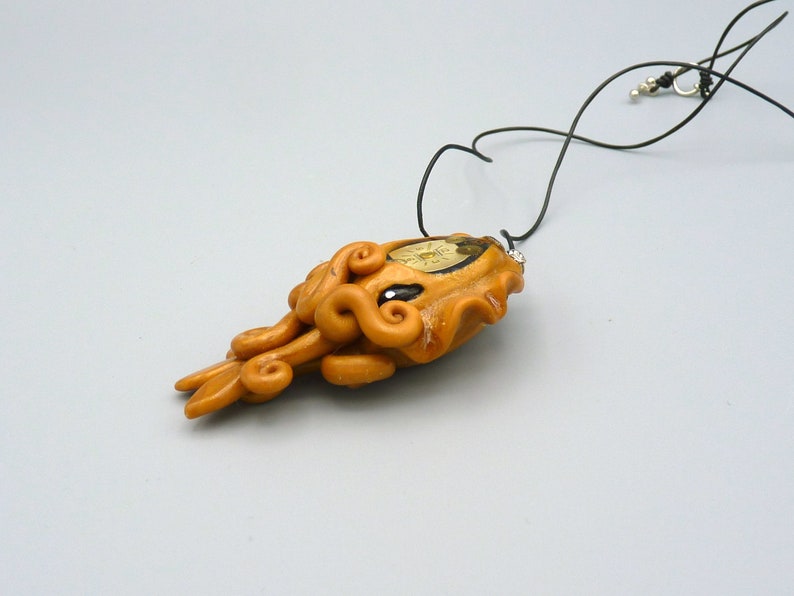 Brass Steampunk Cuttlefish Necklace, Clockwork Cephalopod Jewelry image 5