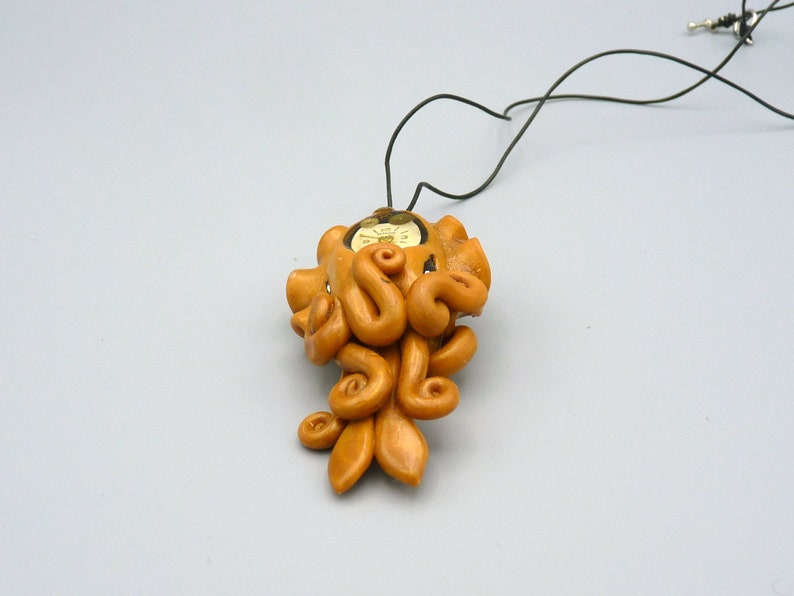 Brass Steampunk Cuttlefish Necklace, Clockwork Cephalopod Jewelry image 4