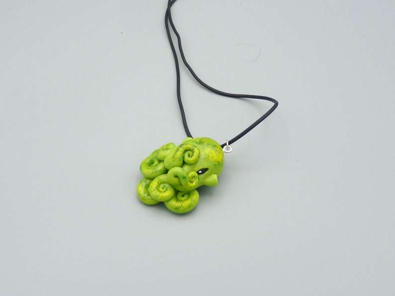 Green Moss Octopus Necklace, Handmade Polymer Clay Jewelry image 4