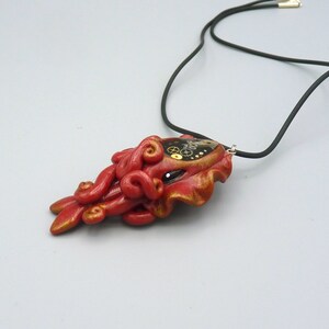 Gilded Steampunk Cuttlefish Necklace, Polymer Clay Sea Life Jewelry image 2