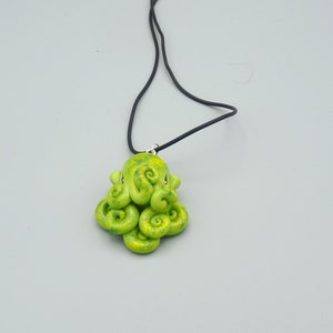 Green Moss Octopus Necklace, Handmade Polymer Clay Jewelry image 3