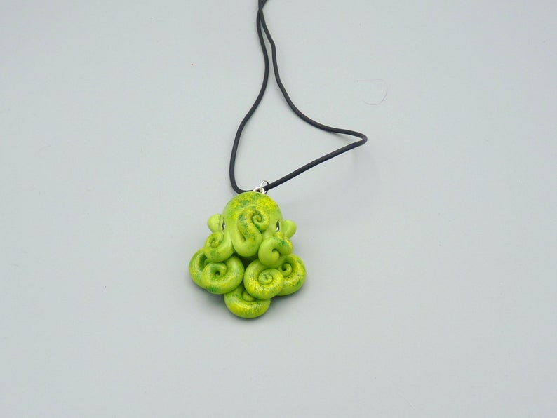 Green Moss Octopus Necklace, Handmade Polymer Clay Jewelry image 3