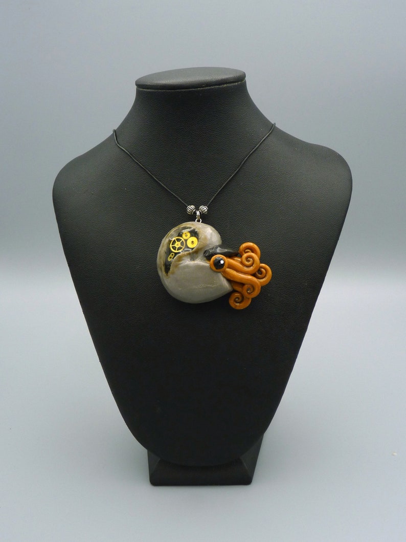 Steampunk Nautilus Necklace, Handmade Polymer Clay Jewelry image 3