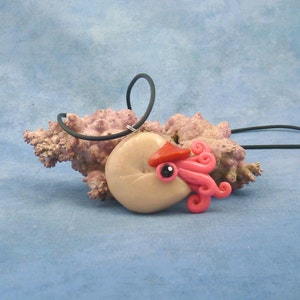 Pink Candy Nautilus Necklace, Kawaii Pink Polymer Clay Jewelry