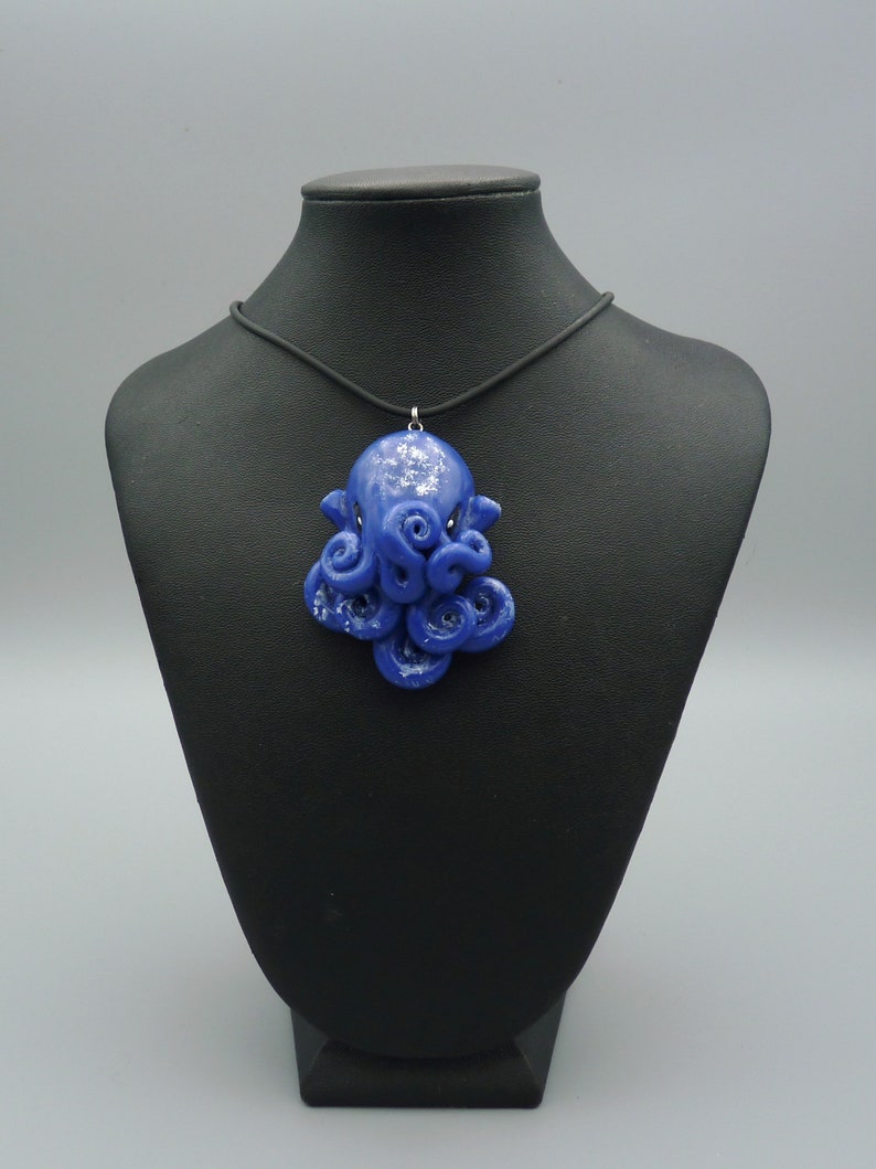 Night Sky Octopus Necklace Blue Polymer Clay Cephalopod Etsy