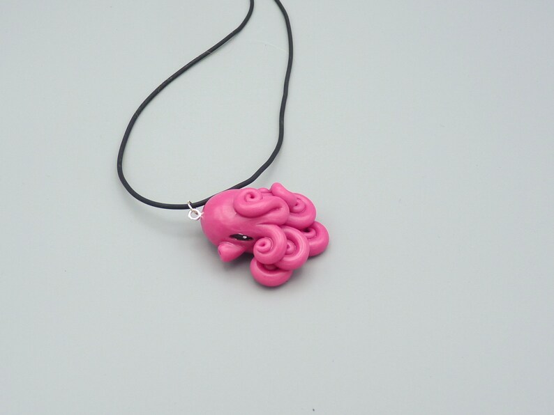 Sunset Octopus Necklace, Fuchsia Polymer Clay Cephalopod Jewelry image 4