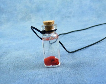 Blood Skull Specimen Jar Necklace, Handmade Science Fiction Jewelry