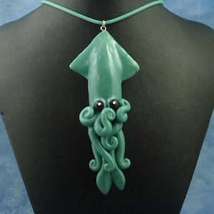 Tropical Sea Squid Necklace Polymer Clay Cephalopod Jewelry image 1