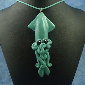 Tropical Sea Squid Necklace - Polymer Clay Cephalopod Jewelry