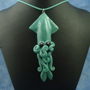 Tropical Sea Squid Necklace Polymer Clay Cephalopod Jewelry image 1