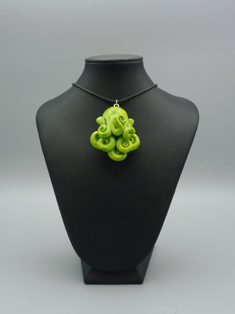 Green Moss Octopus Necklace, Handmade Polymer Clay Jewelry image 2