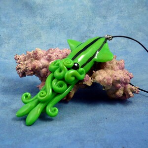 Green Squid Necklace, Handmade Polymer Clay Jewelry image 2