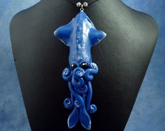 Night Sky Squid Necklace, Polymer Clay Squid Jewelry