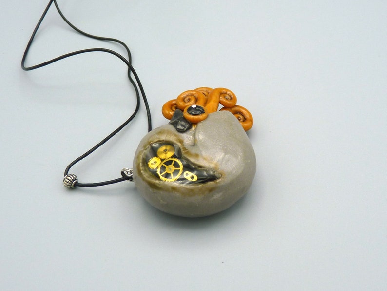 Steampunk Nautilus Necklace, Handmade Polymer Clay Jewelry image 4