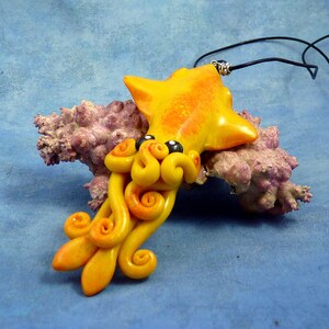 Solar Flare Squid Necklace, Bright Yellow Polymer Clay Squid Pendant image 2