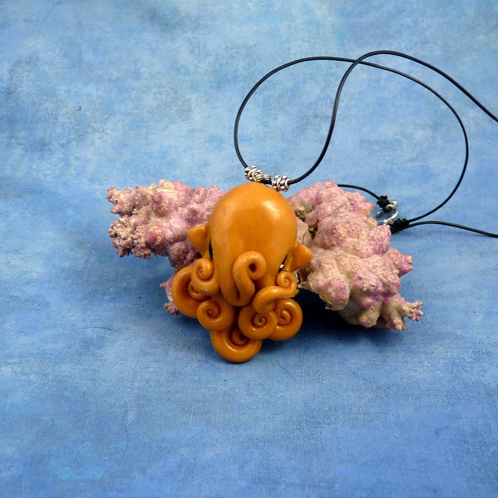 Brass Octopus Necklace Handmade Polymer Clay Sea Life Jewelry Etsy