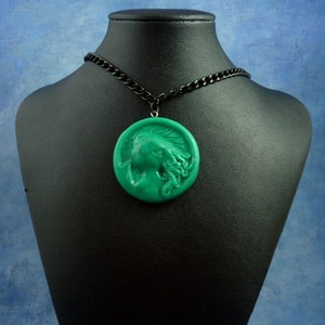 Jade Cthulhu Cameo Necklace with Chain, Polymer Clay Lovecraft Jewelry