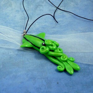 Green Squid Necklace, Handmade Polymer Clay Jewelry image 3