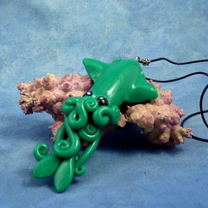 Jade Squid Necklace, Polymer Clay Squid Jewelry image 2