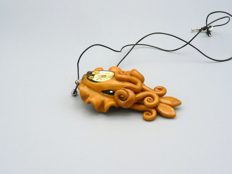 Brass Steampunk Cuttlefish Necklace, Clockwork Cephalopod Jewelry image 2