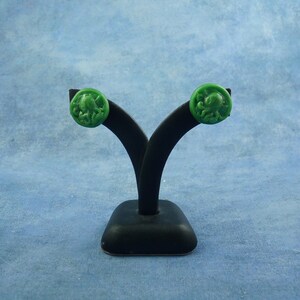 Green Cthulhu Cameo Earrings, Handmade Polymer Clay Jewelry