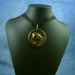 Antique Gold Cthulhu Cameo Necklace, Polymer Clay Jewelry