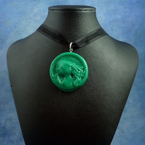 Jade Cthulhu Cameo Necklace, Polymer Clay Lovecraft Jewelry