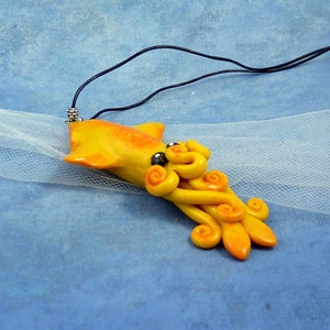 Solar Flare Squid Necklace, Bright Yellow Polymer Clay Squid Pendant image 3
