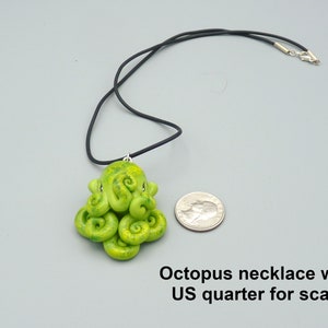 Green Moss Octopus Necklace, Handmade Polymer Clay Jewelry image 6