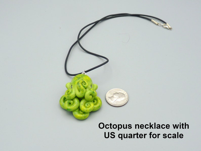 Green Moss Octopus Necklace, Handmade Polymer Clay Jewelry image 6