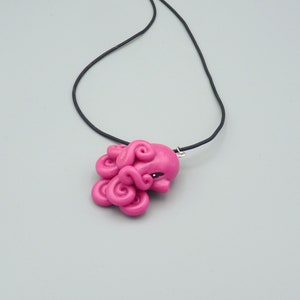 Sunset Octopus Necklace, Fuchsia Polymer Clay Cephalopod Jewelry image 5